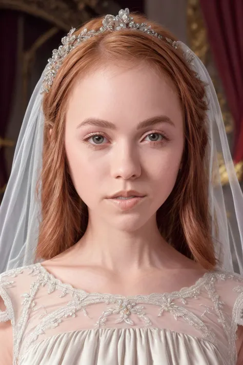 a close up of a woman wearing a wedding veil and a tia