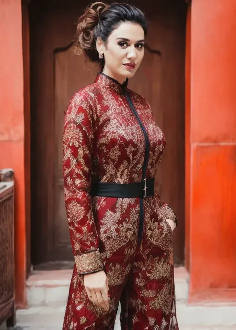 (pleasant) fear  ekin_turkmen in (jumpsuit|funny costume|wedding suit),portrait,intricate detail,hair intakes):1.3,( kirby grip):1.2,standing,at Hutong architecture,in (Jaipur, India|airfield),morning,/8,Standard focal length,eye liner,(skin details:1.3),...