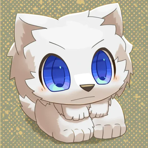 anime cat with blue eyes sitting on a green background