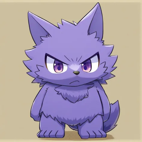 a cartoon cat with purple eyes and a furry tail