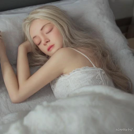 blond woman sleeping in bed with white sheets and white sheets