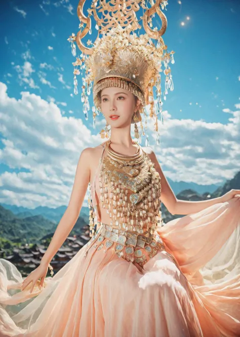 analog film photo ethereal fantasy concept art of masterpiece,ultra realistic,32k,extremely detailed CG unity 8k wallpaper, best quality,(summer day ),a Hmongb girl ,miaozu,pose,eardrop, ,studio lighting  <lora:miaolan:0.95> . magnificent, celestial, ether...