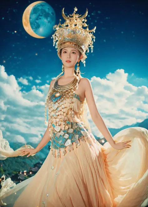 analog film photo ethereal fantasy concept art of masterpiece,ultra realistic,32k,extremely detailed CG unity 8k wallpaper, best quality,(warm day ),a Hmongb girl ,miaozu,pose,eardrop, ,Moonlight  <lora:miaolan:0.95> . magnificent, celestial, ethereal, pai...