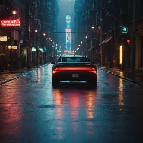 cinematic film still of  <lora:Cyberpunk Style:1>
a car driving down a street at night,bionic,transhuman,Dystopia,Dystopian,kakotopia,Science fiction,high tech,low life,societal collapse,Artificial,Posthuman,future,futuristic,Artificial intelligence,Cyborg...