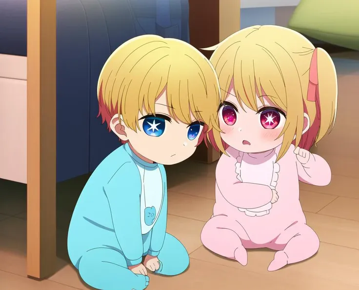 anime image of two young girls sitting on the floor looking at each other