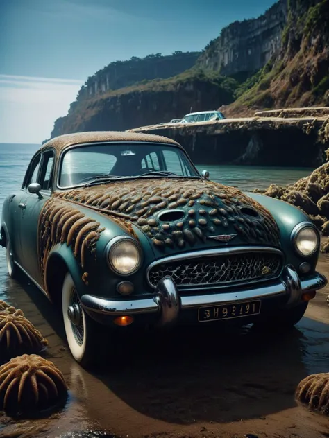 DavyJonesLockerStyle classic car show, each vintage model detailed with scales and fins, as if ready to cruise the ocean floor <lora:DavyJonesLockerStyleXL:1> <lora:EnvyBetterHiresFixXL01:0:hr=1>