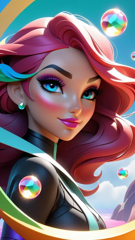 Quadratic elementgirl, pink hair, double ponytail, (Highest picture quality), (Masters work), (ultra-detailed), (Detailed eye description:1.0), cartoon, cartoon style, (lens flare:1.0), (movie poster:1.0), (Tarot border:1.0), the portrait is centered, (clo...