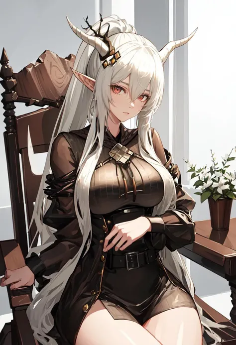 (safe:1.10), best quality, masterpiece, highres, solo, (shining_arknights:1.10), sitting, sitting on chair, chair, cowboy shot, looking at viewer, 33 <lora:shining_arknights:0.80>