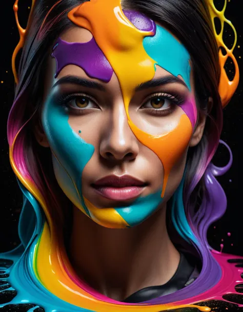 a woman with colorful paint on her face and head