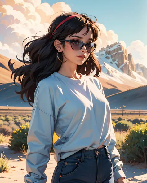((Best quality)), ((masterpiece)), ((realistic)), ((Best quality)), ((masterpiece)), ((realistic)), Girl walking in desert, looking tired, wearing Loose-fitting clothing Long-sleeved shirts and pants, Headgear, Sunglasses, very beautiful, in a natural and ...