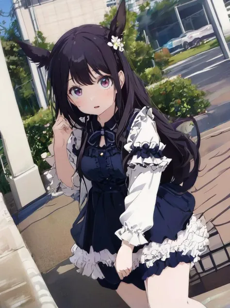 1girl, (big eyes:0.5)frill dressdynamic angle blackhair,thigh,anime flat color,<lyco:sd2lyco_anime:1> <lyco:sd2ly_line:0.4>