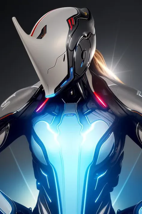 a close up of a person wearing a helmet and a futuristic suit