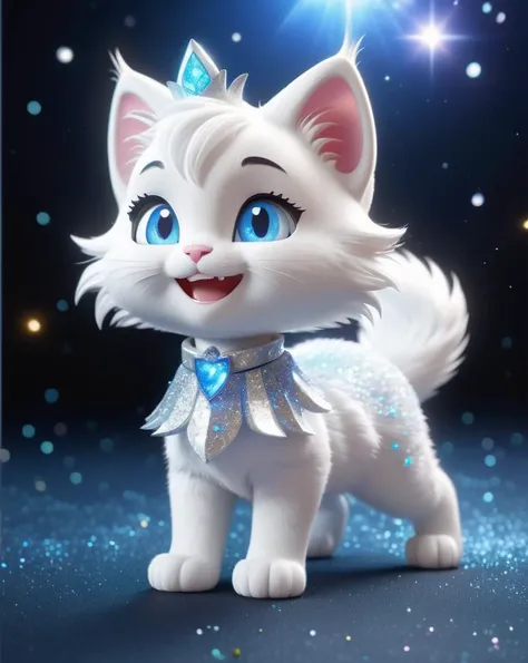 a close up of a white cat with blue eyes and a bow