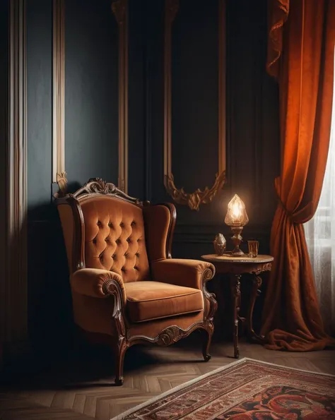 Gothic style (Cinematic Photo:1.3) of (Ultrarealistic:1.3),(Romantic:1.3) Hyperrealistic art 1985s, 8k, best quality, real picture, intricate details, ultra-detailed, ultra realistic, depth field,(photo realistic,realistic:1.3), masterpiece, single arm cha...