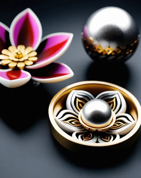 Minimalist style Zentangle flowers, Bling, gold, HD, Photo, in Marbles, Puzzle, Toy, table, Highly Detailed, movie, (Cinematic Photo:1.3) of (Realistic:1.3) . Intricate, abstract, monochrome, patterns, meditative, highly detailed . Simple, clean, unclutter...