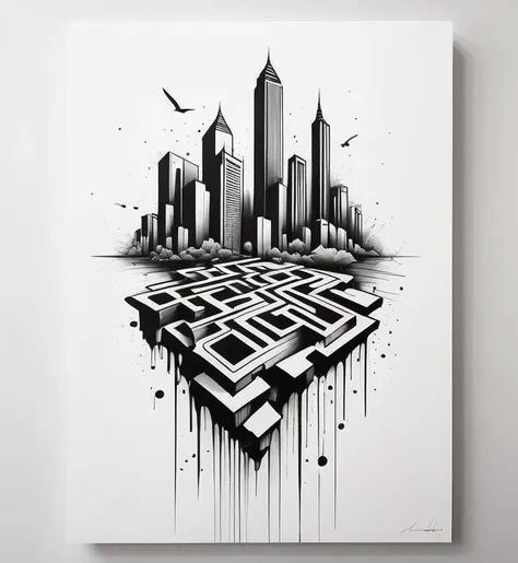 Imagine an awe-inspiring artwork in a minimalist ink drawing style,executed on a pristine white paper,portraying the cryptic phrase, graffiti,illustration,vibrant,High detailed