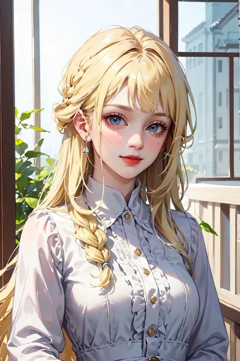 solo, cowboy shot,  <lora:fashigirl-v7-lokr-7ep:0.8> realistic, absurdres, ultra detailed, masterpiece, best quality, aesthetic, detailed,, solo, soft smile, light smile,
katya1, 1girl, blue eyes, very long hair, blonde hair, long blonde hair, french braid...