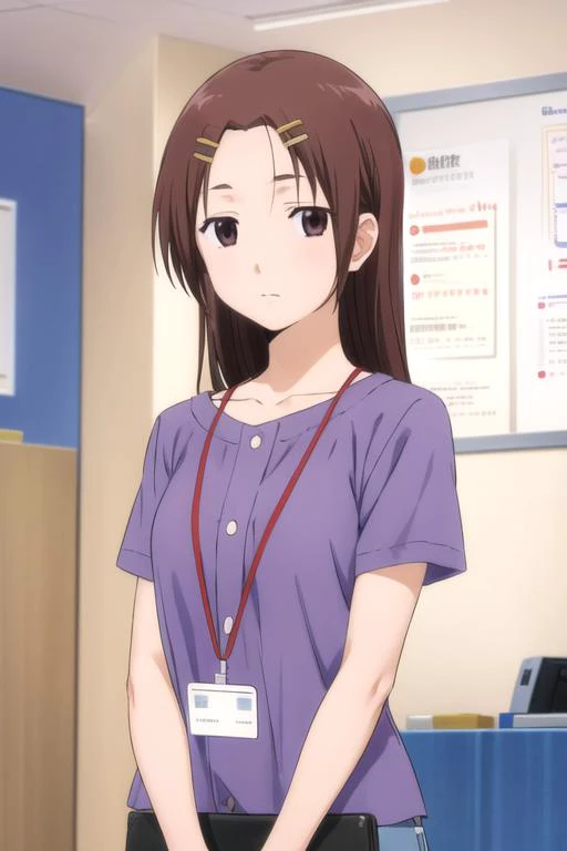 (((pixel-perfect, detail-perfect))), solo, 1girl, <lora:megumi-sxs:0.8>, megumi chihaya, purple shirt, lanyard, looking at viewer, expressionless