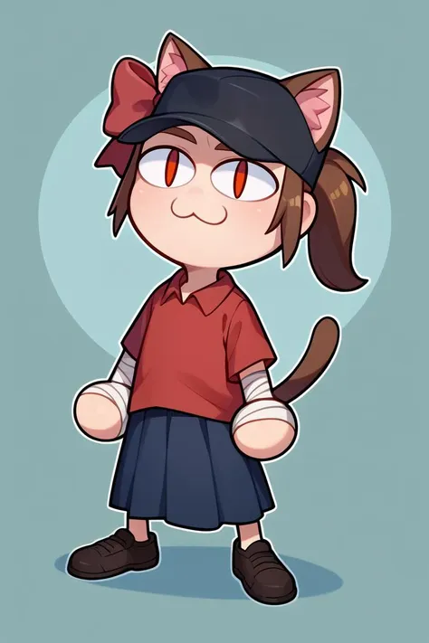 a cartoon girl with a cat headband and a baseball cap