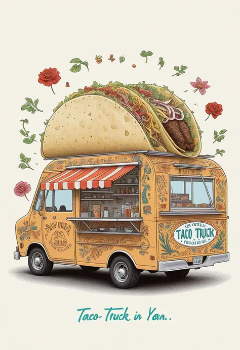 there is a taco truck with a taco on top of it