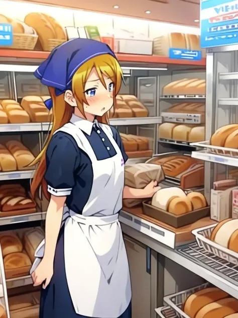 anime girl in a bakery with bread in a bakery