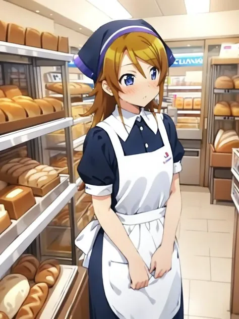 anime girl in a bakery with bread in the background