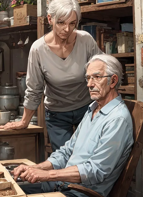 there is a woman standing next to a man in a kitchen