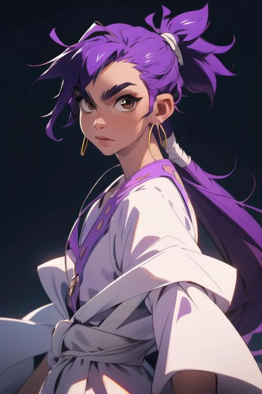 masterpiece, best quality, high quality, 1boy, solo, male focus, looking at viewer, upper body, <lora:sinbad_magi:0.70>, sinbad_magi, purple hair, jewelry, long hair, brown eyes, ponytail,