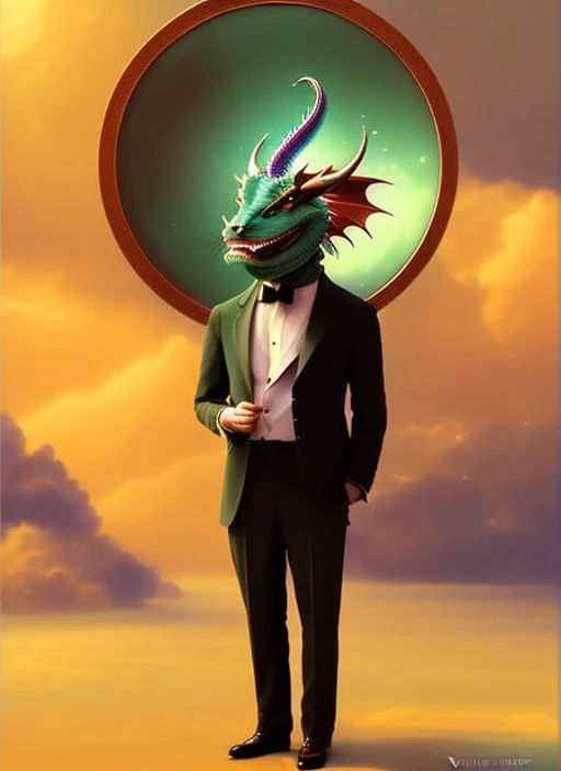 anthropomorphic art of a businessman dragon, green dragon, portrait, victorian inspired clothing by artgerm, victo ngai, ryohei ...