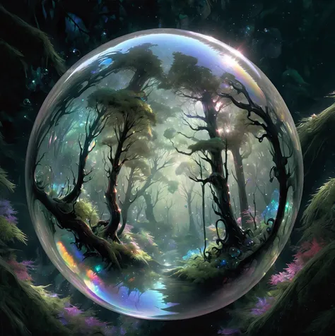 digioils style, a bubble containing a microscopic magical forest inside, cool colours, abstract, black background, (SimplePositiveXLv2:1),<lora:Digital_Painterly_Oils_2-000012:1>