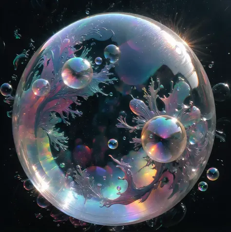 a close up of a bubble with many bubbles floating in it