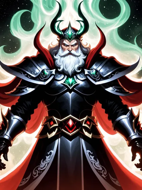 comic 1man, Santa Claus Overlord, supreme leader,  wearing intricate overlord christmas armor,  angry <lora:Abyssal_Tech_XL-000016:1> abyssaltech , dissolving, abyss . graphic illustration, comic art, graphic novel art, vibrant, highly detailed