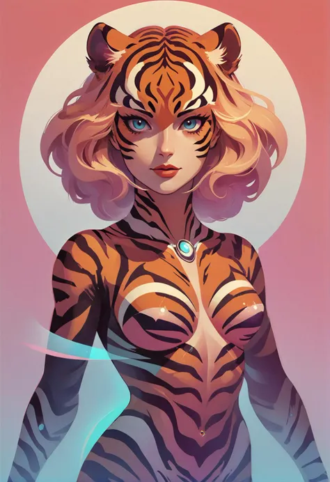 1woman unity female, tiger suit, from side, synthwave, shadow, (orgasm:1.1), ( , manga-anime byby Frans Floris  ) 
conceptual, digital, femininity, figurativism,1.2),Surrealist style  of Psychedelic art drdjns style    <lora:drdjns:0.7> psychedelic art drd...