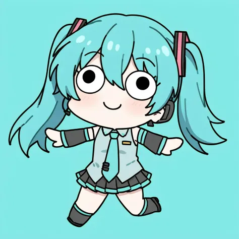 a cartoon girl with blue hair and a blue shirt and black skirt