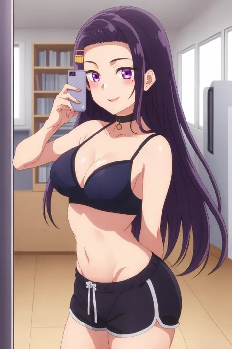 anime girl in black underwear taking a selfie with her cell phone