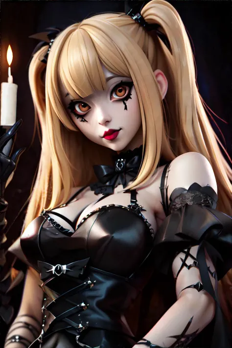 <lora:misaamane:0.6> <lora:gothgals:0.5> MisaAmaneV2 Misa Amane wearing a GothGal outfit, blonde hair, brown eyes, closed smile, masterpiece, 8k, high resolution, shallow depth of field, sharp focus