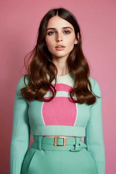 VeronicaCipher in Wes Anderson haute couture spring fashion shoot, in the style of lucy grossmith, symmetrical, colorful, eye-catching compositions, vibrant palettes, inspired by retro aesthetics, cold and detached atmosphere, vintage aesthetics, inspired ...