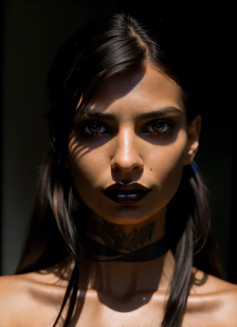 sks woman, (dark:1.4), deep shadow, darkness, (moonlight:1.3), award winning photo, extremely detailed, amazing, fine detail, absurdres, highly detailed sks woman, extremely detailed eyes and face, piercing red eyes, detailed clothes, skinny, (gothic), twi...