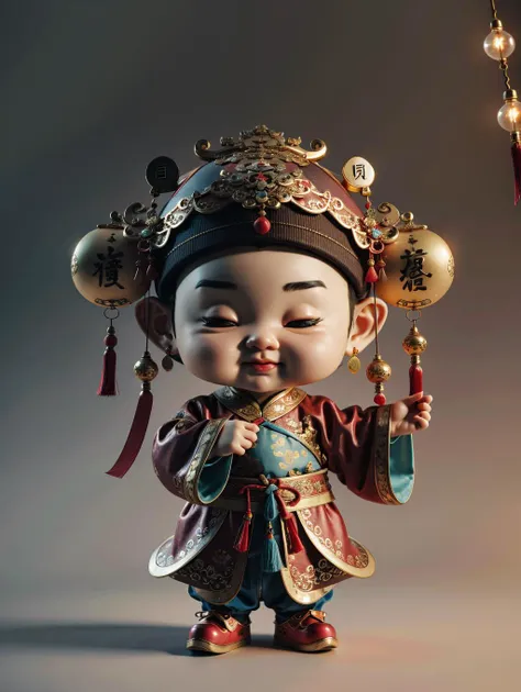 chinese new year photo of a 3D chibi <lora:å¤§å³°3då¡éè´¢ç¥-000004:0.95>_dafengcaishen_old,  standing on the cloud, during the day,realistic photography, dynamic, super cute