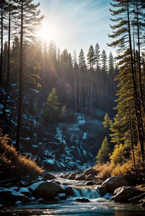 a view of a river running through a forest filled with trees