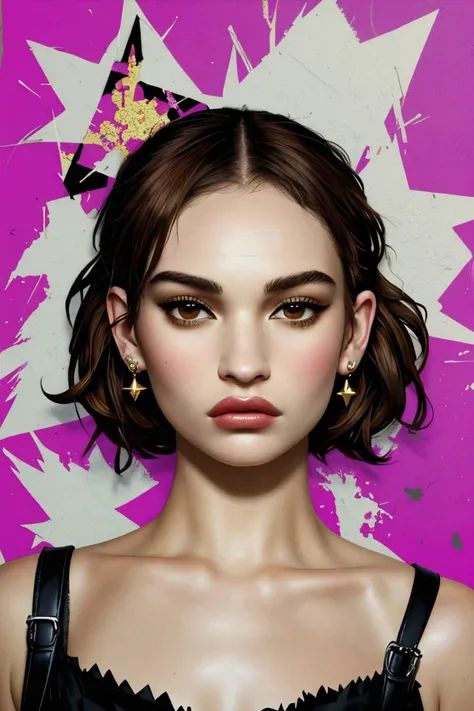 (stencil art style, bold, urban, Banksy style, detailed:1.15), mosaic style portrait of <lora:sd15_LilyJames_locon_64_v1-000016:1> LilyJames, face, eyes, star symbols