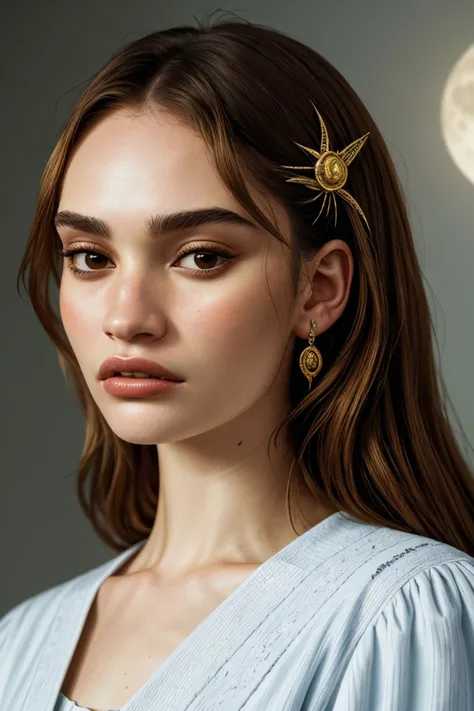 mosaic style portrait of realistic photo of <lora:sd15_LilyJames_locon_64_v1-000016:1> LilyJames, face, eyes, moon symbols