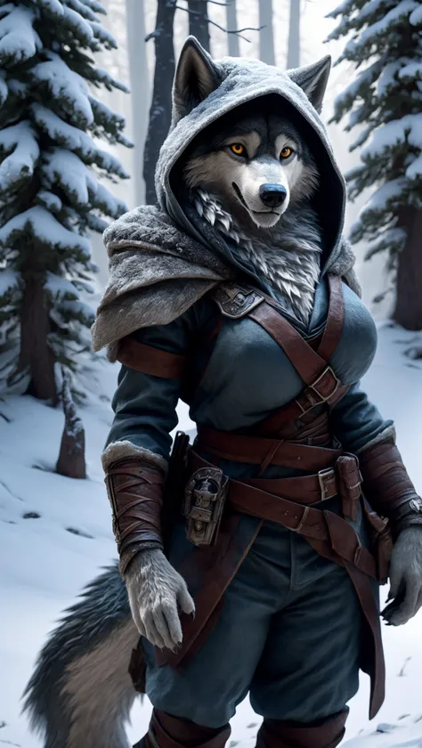 a close up of a person in a hoodie and a wolf