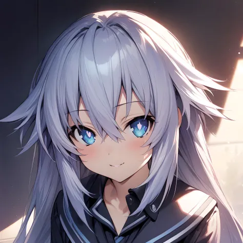 anime girl with long gray hair and blue eyes