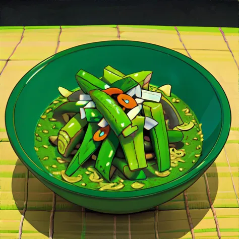 there is a bowl of green beans and carrots on a table