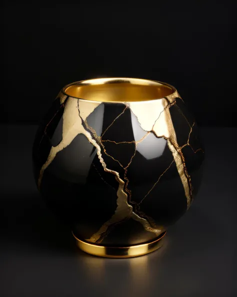 kintsugi, A black china,black background ,<lora:kintsugi:0.9>