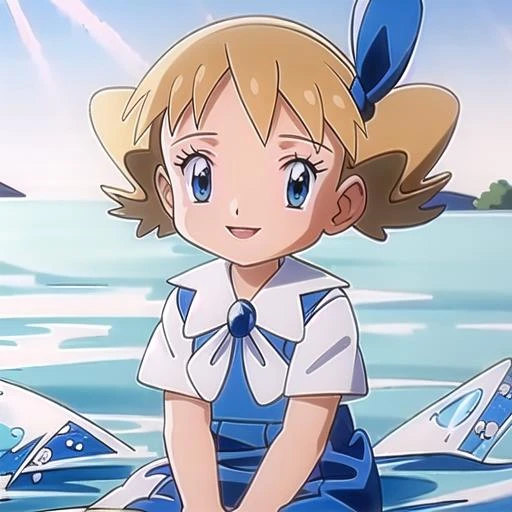 a close up of a girl sitting on a boat in the water