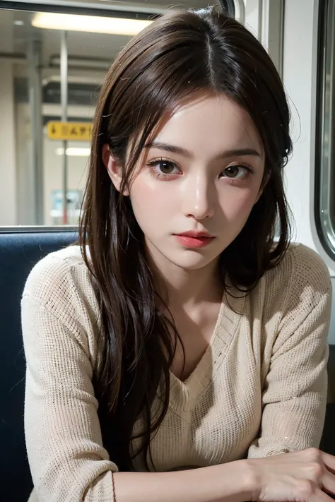 1girl, looking outside, in train, modern, relaxing, intricate details, ((beautiful face)), (((best quality, masterpiece))),(((realistic))), <lora:JapaneseDollLikeness_v15:0.1>,