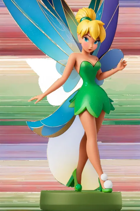 Amiibo, tinkerwaifu, strapless green dress, <lora:tinkerbell_character:1>, <lora:Amiibo:1>, bokeh background