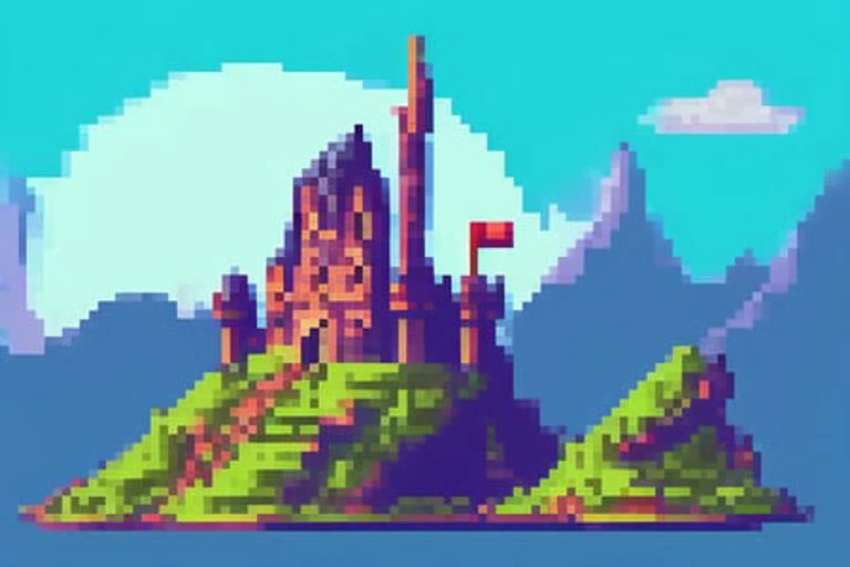 fantasy landscape, castle, game background, pixel art